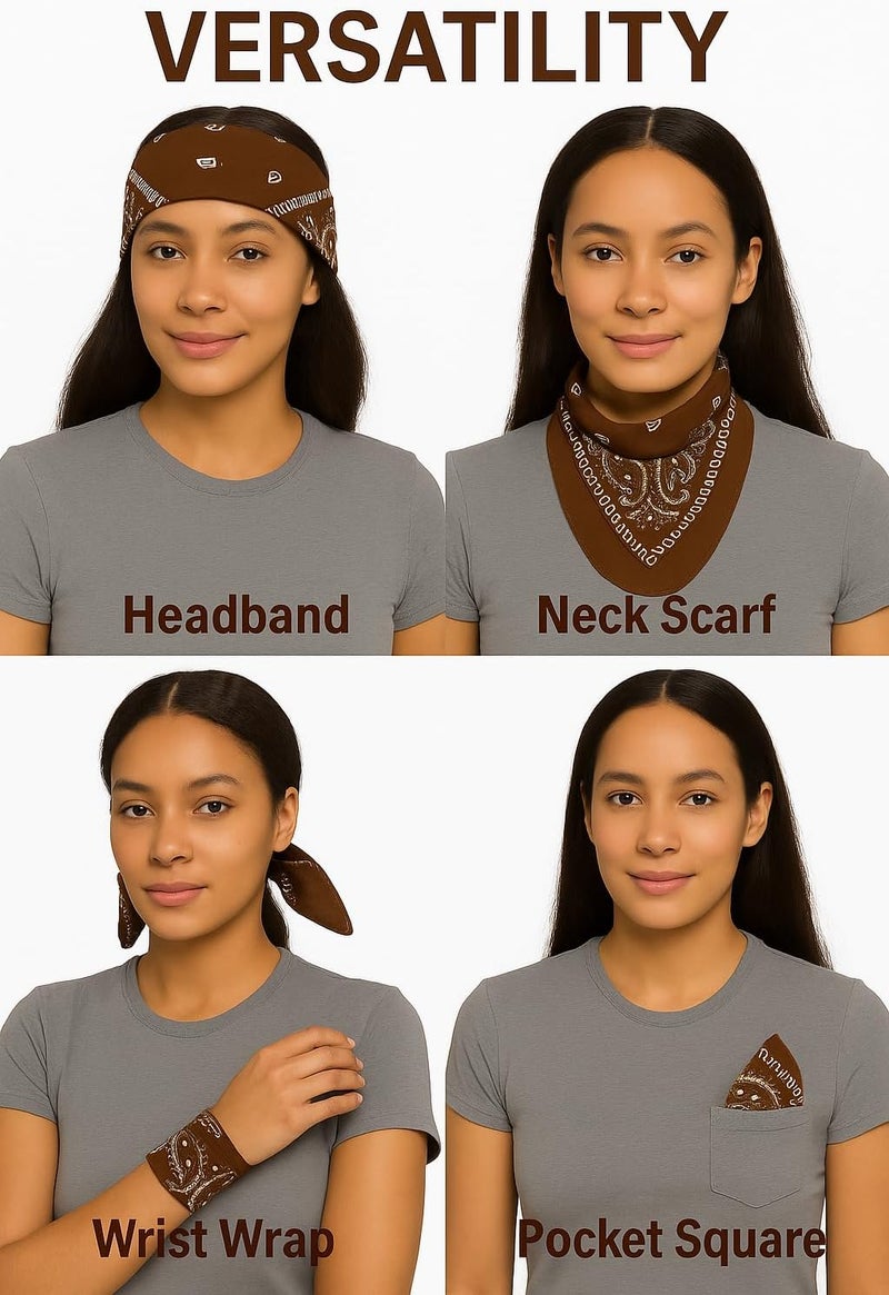 SUNRIBE 3 Pack Paisley Bandanas – 100% Cotton Square 21x21 Head Wrap, Headband, Face Cover, Neck Scarf for Men & Women - Image 5